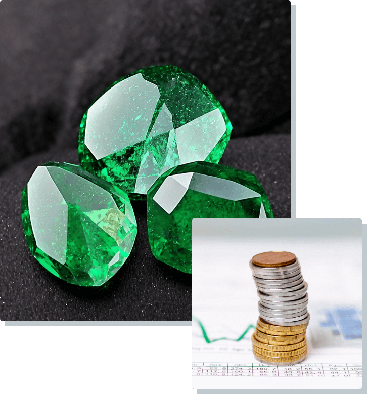 Piedras preciosas y dinero asegurados