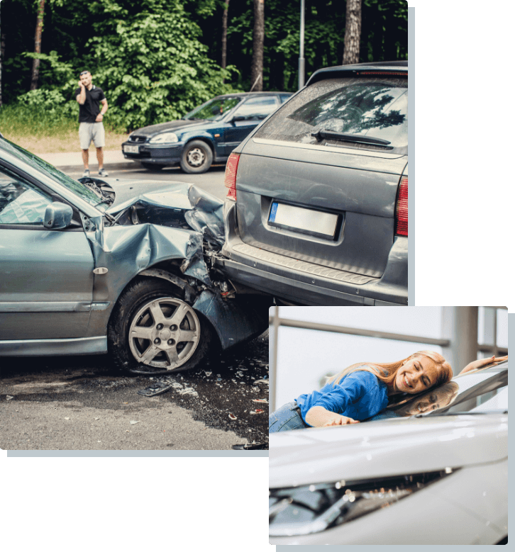 Vehículo accidentado | Mujer abrazando carro